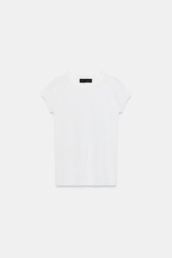ZARA ТОП В РУБЧИК С КОРОТКИМ РУКАВОМ, БЕЛЫЙ