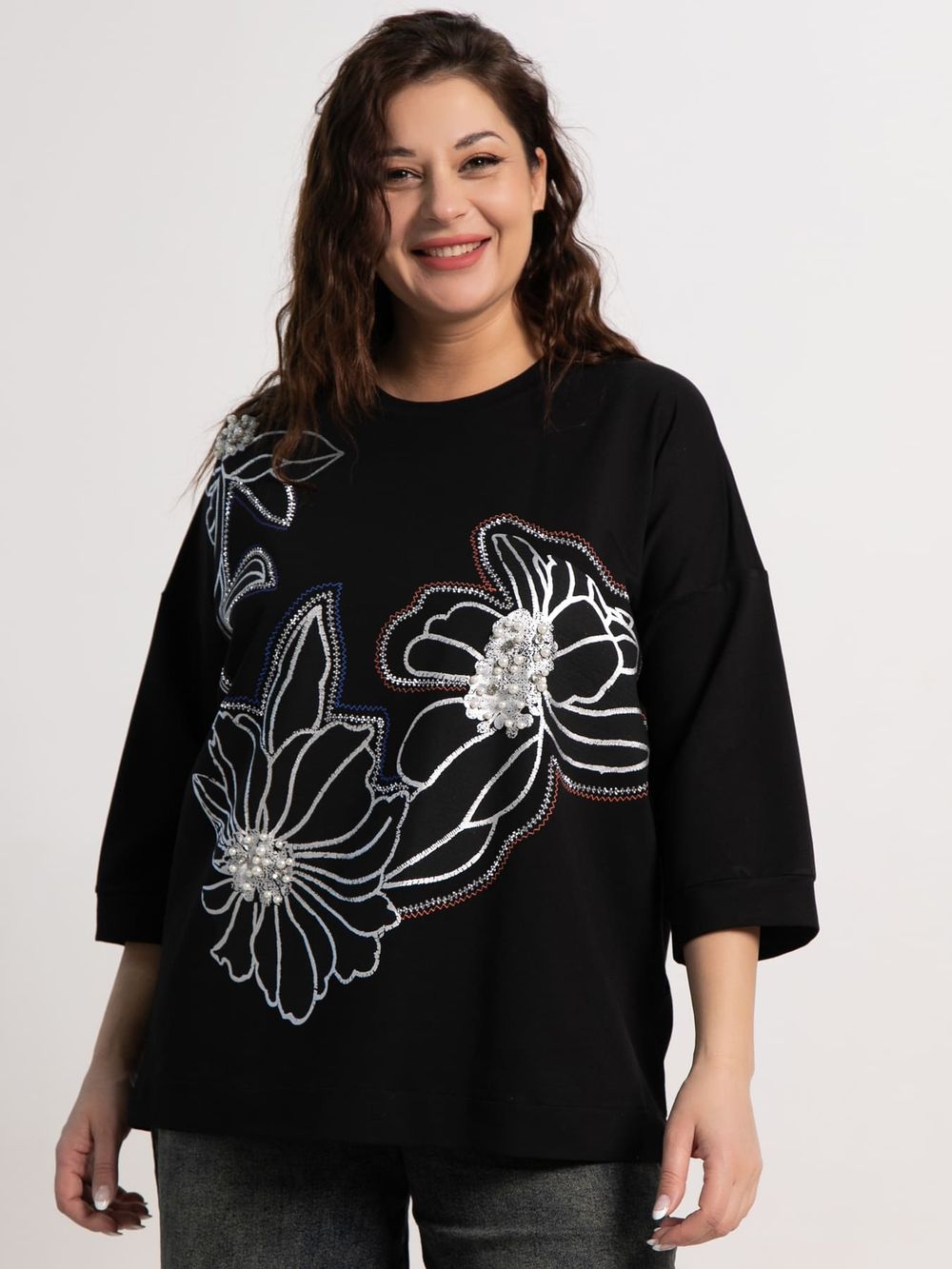 Блуза Цветочная рапсодия (черная) Б15311-18М LT Collection