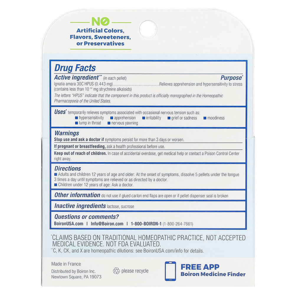Boiron, Ignatia Amara, средство для снятия эмоционального стресса, гранулы Meltaway, 30C, 3 тюбика, 80 гранул в каждом