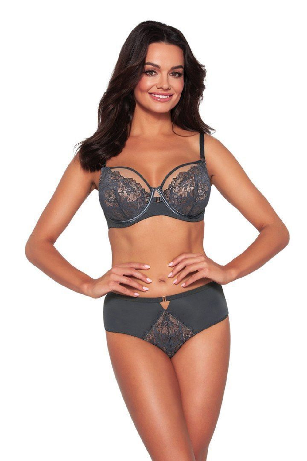 Гипюровый бюстгальтер на косточках с мягкой чашкой (Размер: 75I) (Цвет: темно-синий)