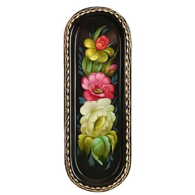 Жостовский поднос декоративный, размер 21х8 см (A4), металлический