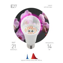 Фитолампа для растений светодиодная ЭРА FITO-14W-RB-E27 красно-синего спектра 14 Вт Е27