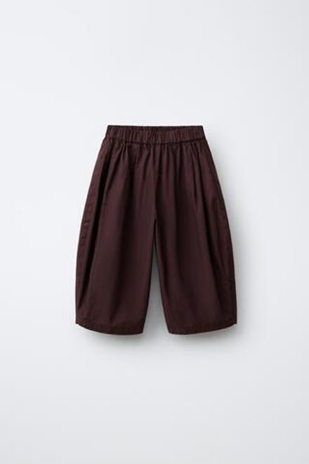 ZARA БРЮКИ-ШАРОВАРЫ ИЗ ПОПЛИНА, БАКЛАЖАННЫЙ