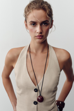 ZARA ТОП-ХАЛТЕР ИЗ ЛЬНА, ПЕСОЧНЫЙ