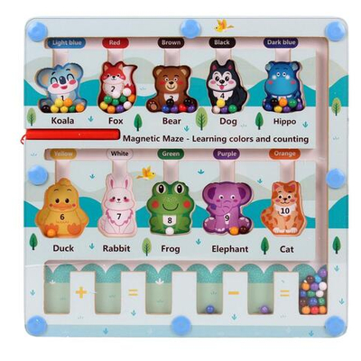 Развивающая игрушка деревянная Лабиринт магнитный с шариками животные, коробка C-41757