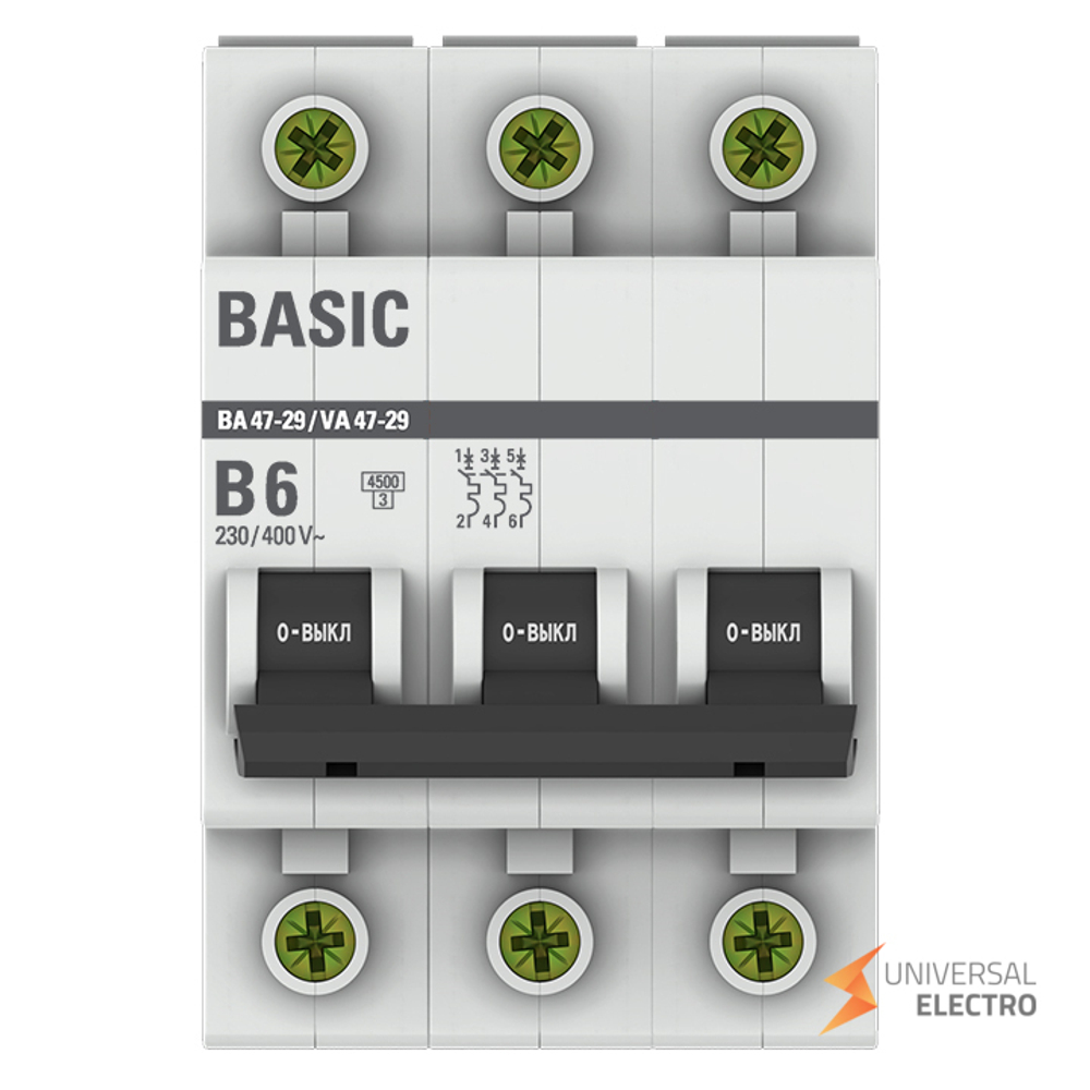 Автоматический выключатель 3P 6А (B) 4,5кА ВА 47-29 Basic