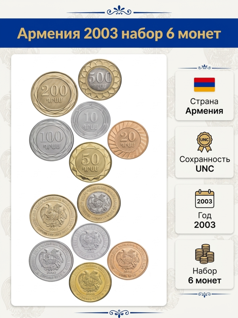 Армения 2003 Набор 6 монет UNC
