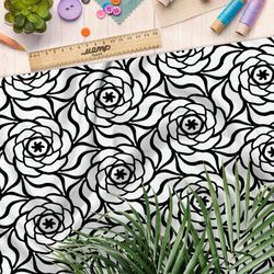 Ткань барби единый цветочный узор на белом фоне