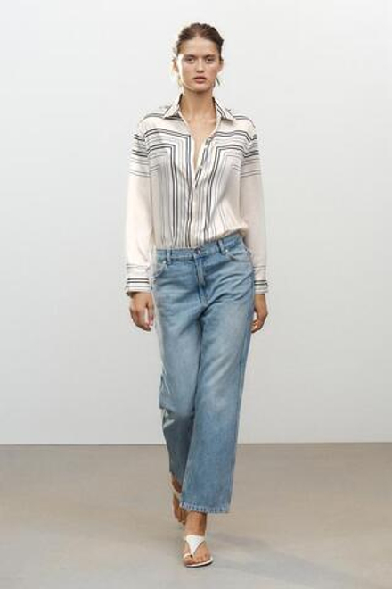 ZARA УКОРОЧЕННЫЕ ДЖИНСЫ ПРЯМОГО КРОЯ С ВЫСОКОЙ ПОСАДКОЙ — ZW COLLECTION, СИНИЙ