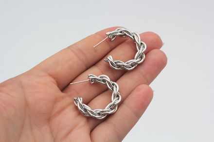 Серьги-Кольца витые 29мм, цвет серебро