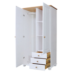 Шкаф 99х57х186, Фалко, распашной для одежды, двухдверный с ящиками, деревянный, массив сосны, белый, Dipriz