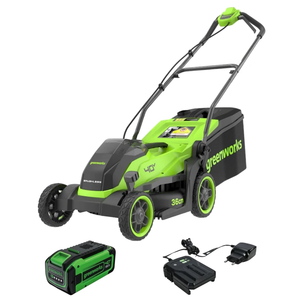 Аккумуляторная газонокосилка Greenworks GD40LM361K8 40В (1 x 8 Ач, ЗУ) нож 36 см, 2520807U8