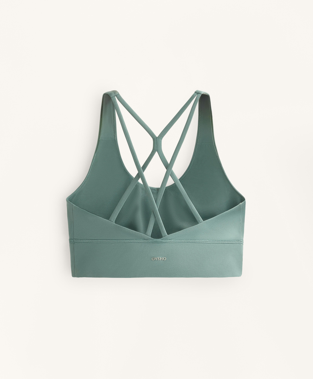 Oysho Спортивный бюстгальтер с бретелями на спине, темно-бирюзовый