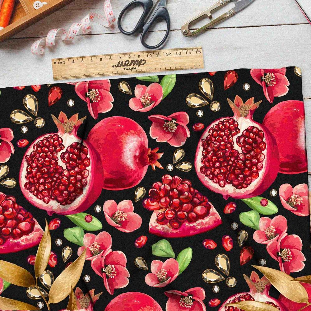 Ткань блэкаут гранаты на черном