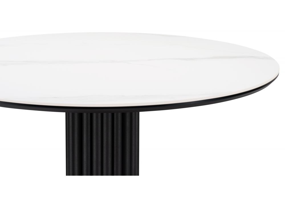 Керамический стол Woodville Кэмерон 90х90х75 белый мрамор snow white, черный, ножки черные