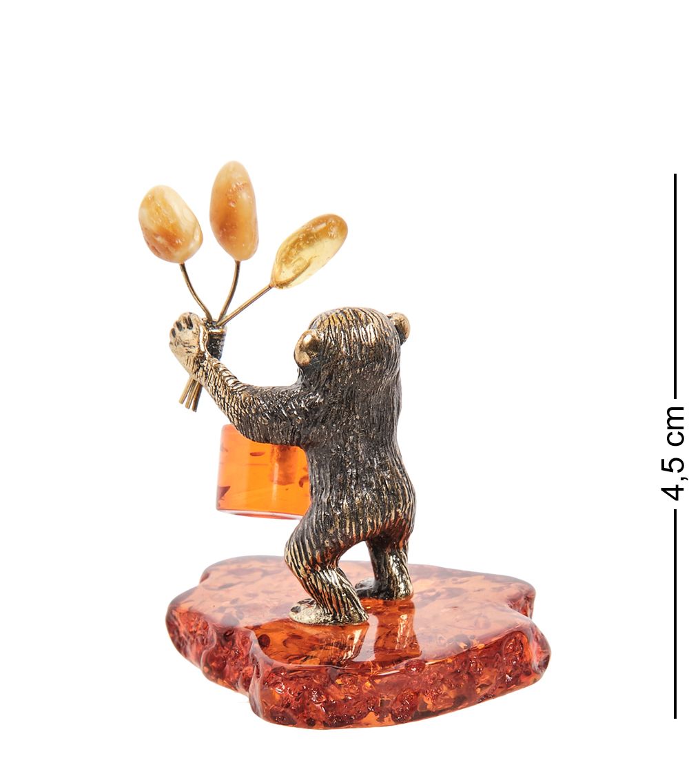 AM- 480 Фигурка «Обезьяна с подарком» (латунь, янтарь)