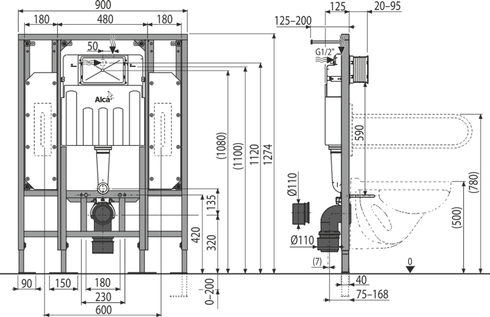 Инсталляция для унитазов AlcaPlast Solomodul AM101/1300H для людей с ограниченными возможностями