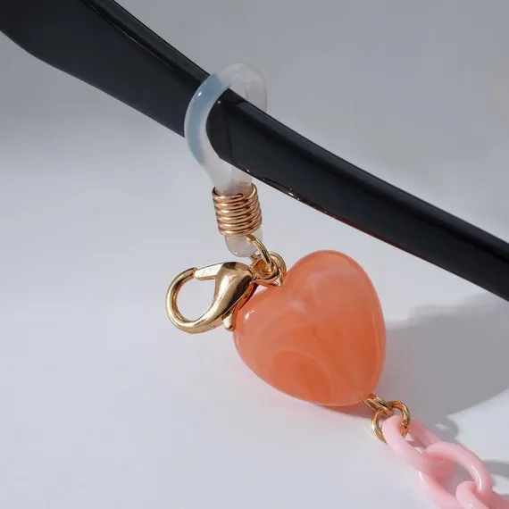 Цепочка для очков &quot;Смайлики и сердечки&quot; звенья, цвет розовый, 70 см