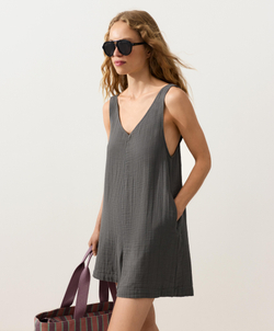 OYSHO Короткий комбинезон из жатого хлопка, асфальтовый