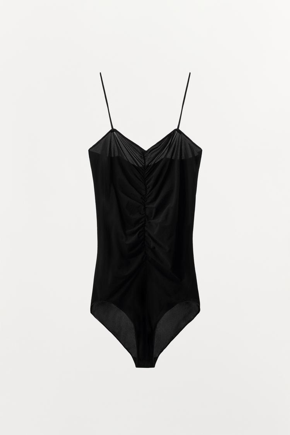 ZARA БОДИ ИЗ СЕТЧАТОЙ ТКАНИ СО СБОРКОЙ, ЧЕРНЫЙ