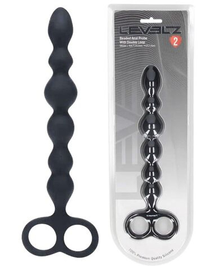 Черная анальная цепочка Beaded Silicone Anal Probe with Double Loop - 24 см. (Цвет: черный)
