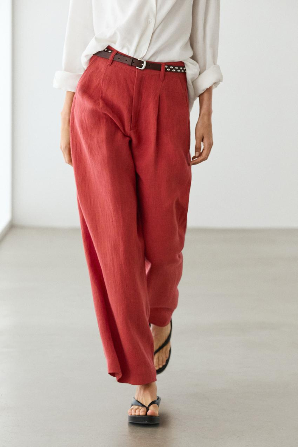 Massimo Dutti Свободные льняные брюки, красный