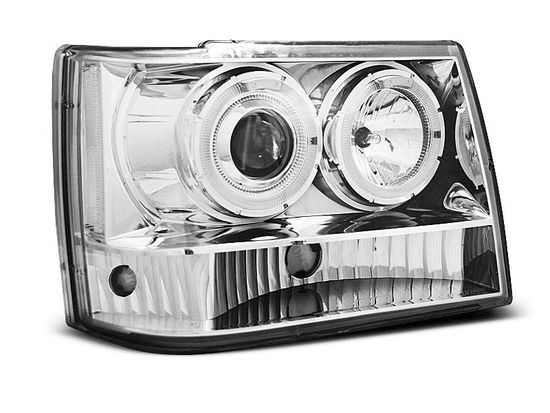 Передние фары Jeep Grand Cherokee ZJ angel eyes chrome