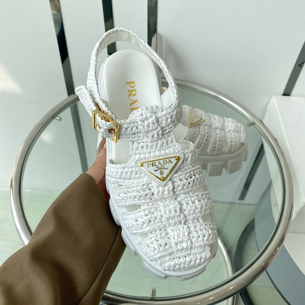 Prada Monolith Crochet Cage Sandals