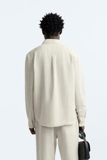 ZARA РУБАШКА ИЗ 100% ЛЬНА, ПЕСОЧНЫЙ