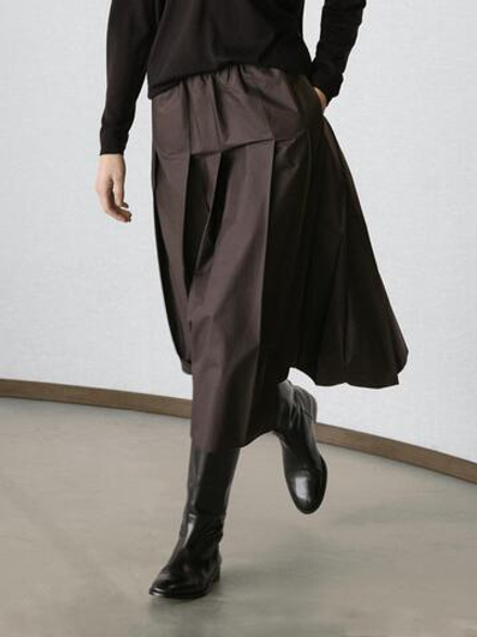 Massimo Dutti Юбка-миди из со складками, шоколадный