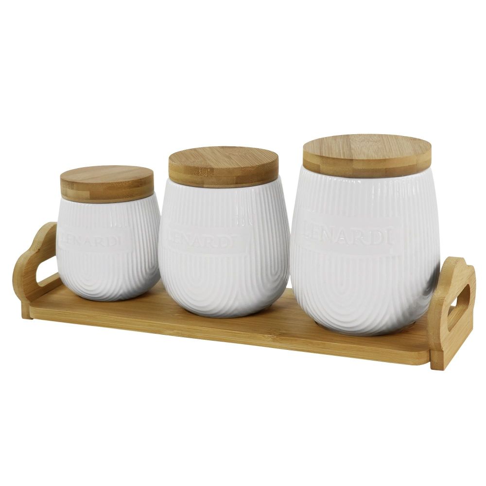 Lenardi 140-074 Набор из 3 банок 1000/600/320мл на подставке BAMBOO в под.уп.(х8)Фарфор