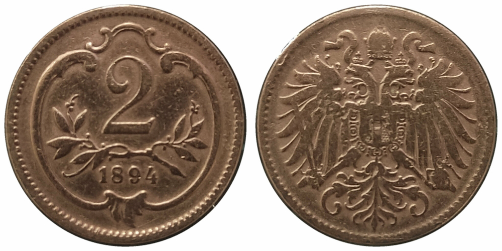 Австрия 2 геллера, 1892-1915 XF