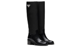 PRADA Black Brushed Leather And Re nylon Knee Boots "Black" Women"s