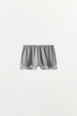 ZARA АЖУРНЫЕ ШОРТЫ С КРУЖЕВОМ. СЕРЫЙ МЕЛАНЖ