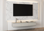 Тумба под телевизор подвесная Шиншилла серая/матовая Кварц Грей Софт 134,6х21,6х34,3 см