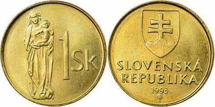 Словакия 1 крона, 1993-2008 Кремнецкая Дева Мария XF