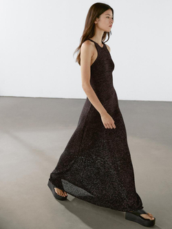 Massimo Dutti Длинное трикотажное платье из смесового хлопка, коричневый