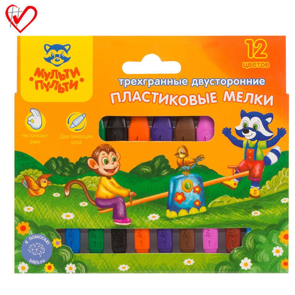 Мелки восковые 12цв. Мульти-Пульти Приключения Енота, двусторонние трёхгранные, картон. уп.