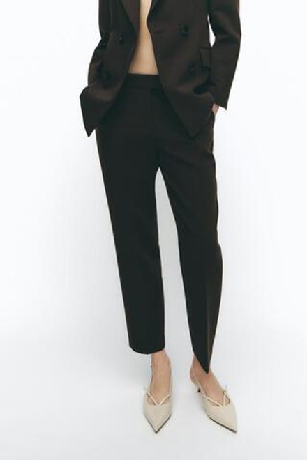 ZARA БРЮКИ SLIM FIT С ВЫСОКОЙ ПОСАДКОЙ, КОРИЧНЕВЫЙ