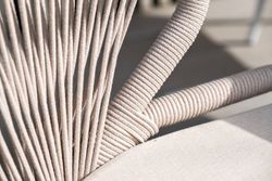 "Милан" стул плетеный из роупа, каркас алюминий белый шагрень, роуп бежевый круглый, ткань бежевая