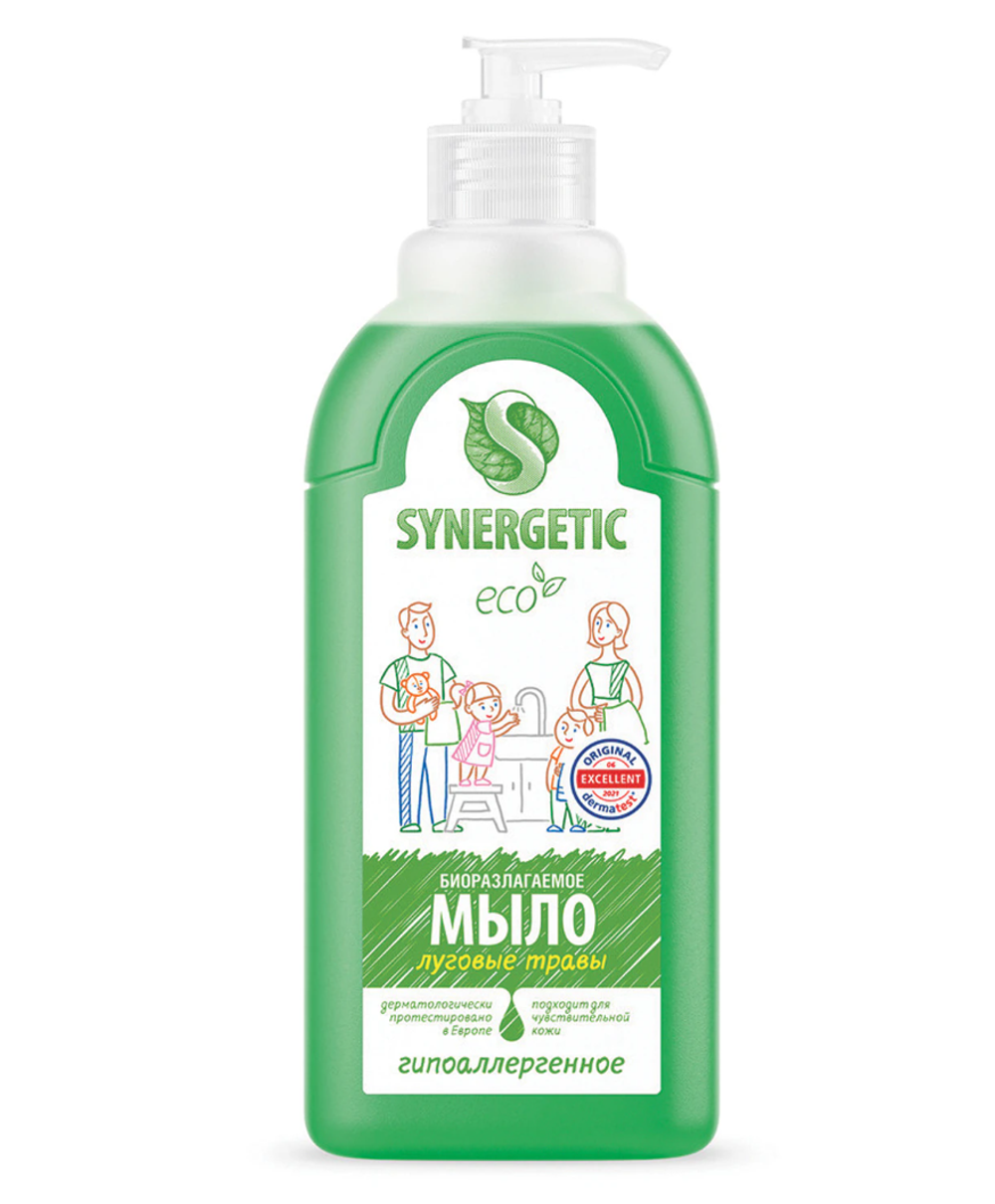 Мыло жидкое 500мл SYNERGETIC "Луговые травы", гипоаллергенное, биоразлагаемое, дозатор, ш/к 38976