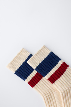 ZARA НОСКИ В ПОЛОСКУ, ЭКРЮ/СИНИЙ