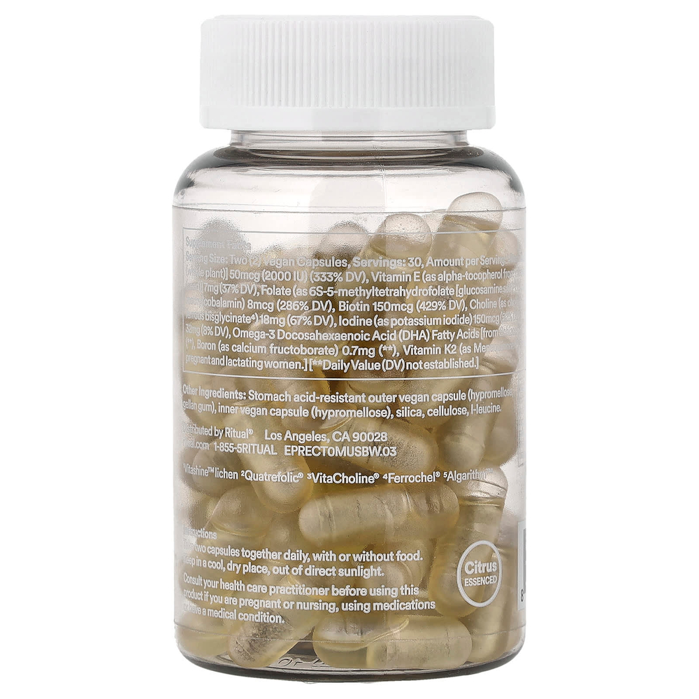 Ritual, Essential для женщин, пренатальные мультивитамины, цитрусовый вкус, 60 веганских капсул
