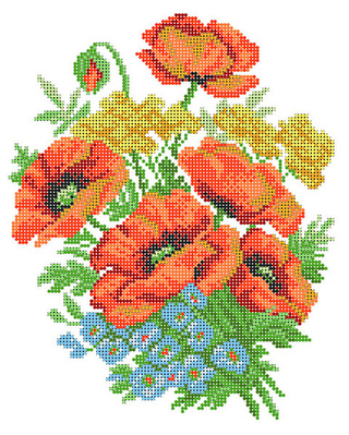 "Букет с маками"-4506 ткань с нанесенным рисунком