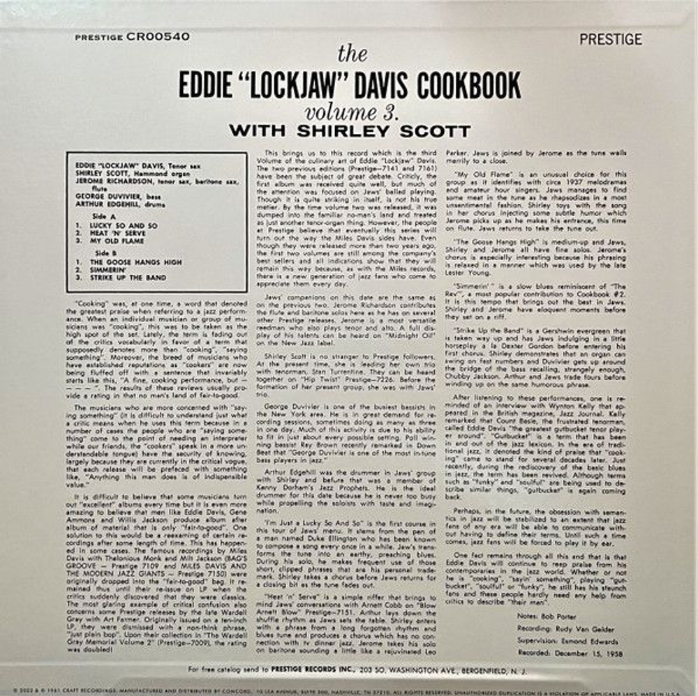 Eddie 'Lockjaw' Davis - Cookin' With Jaws And The Queen: The Legendary Prestige Cookbook Albums - 4LP Boxset из виниловых пластинок