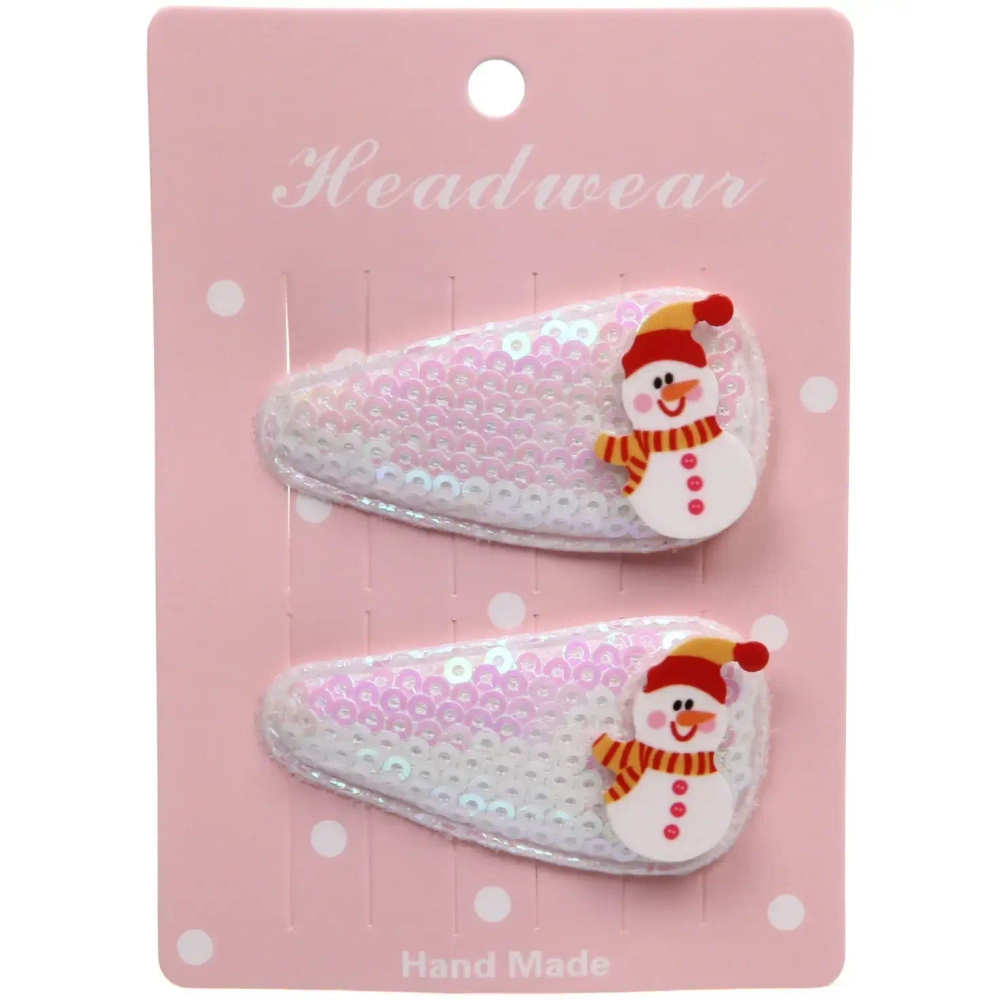 Зажимы для волос 2шт «Новогодние друзья- Снеговик», микс 2 цвета (красный, белый),5,4*2,5 см