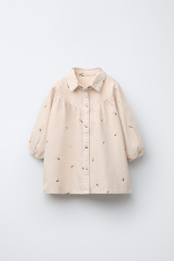 ZARA ПЛАТЬЕ ИЗ ТВИЛА С ЦВЕТОЧНОЙ ВЫШИВКОЙ, ЭКРЮ