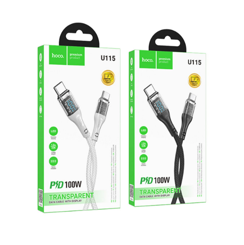 Кабель TypeC x TypeC -1.2 метра Hoco U115 (100W) Led дисплей