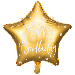 звезда с гелием золотого цвета с белой надписью Happy Birthday