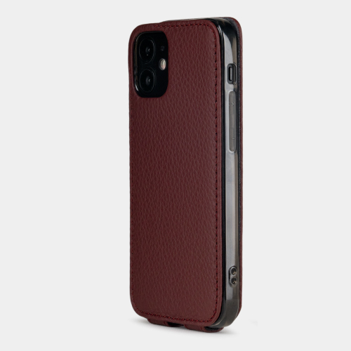 Чехол для iPhone 12 Mini из натуральной кожи теленка, бордового цвета
